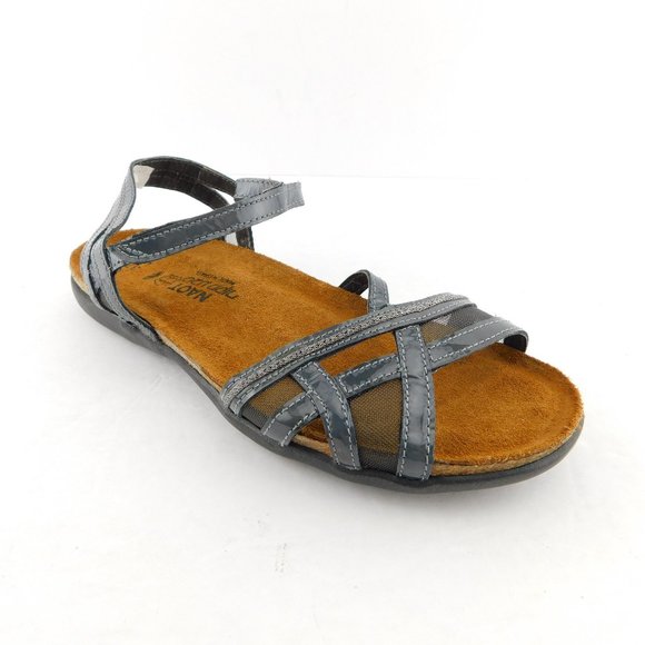 NAOT Gray Pewter Patent Leather Ankle Strap Sandals  37 / 6 - Picture 1 of 5